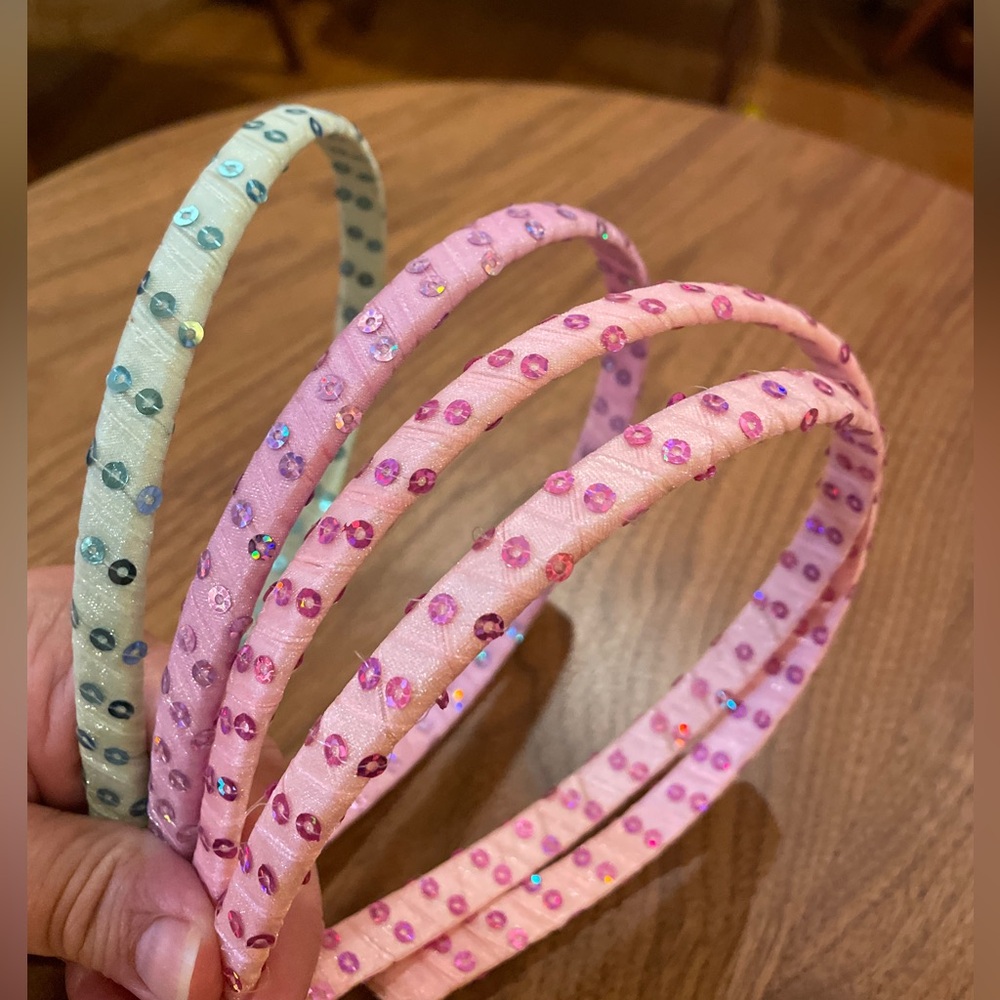 Four Ribbon Covered, Sequin Embellished Kids Girls Headbands